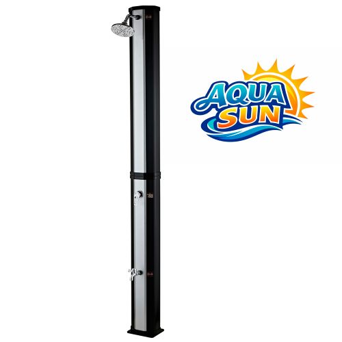 Solárna sprcha AquaSun záhradná 40 L čierna - strieborný dekor