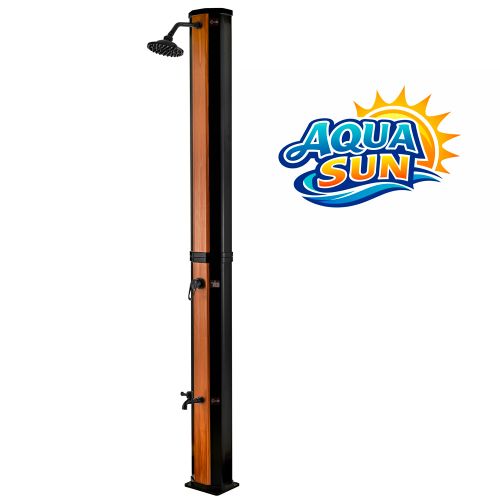 Solárna sprcha AquaSun záhradná 40 L čierna - drevo dekor